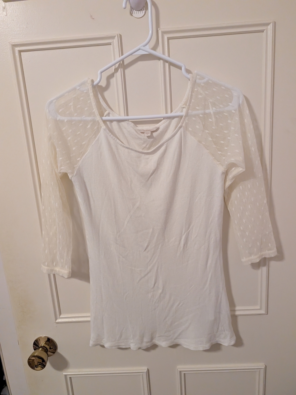 Guess Women's White Sheer Sleeve Top
